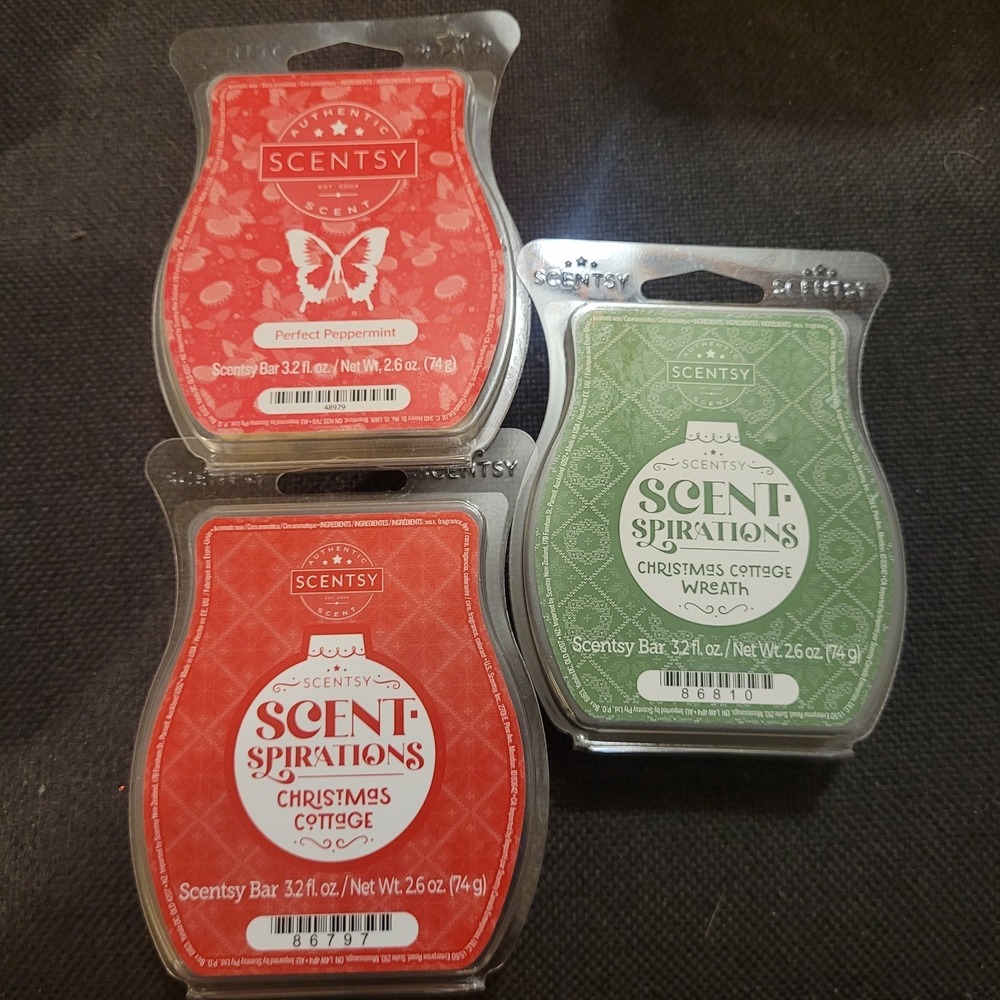 Lot Of 3 New Scentsy Wax - 3.2 oz Bars - Christmas Scents Christmas Cottage....